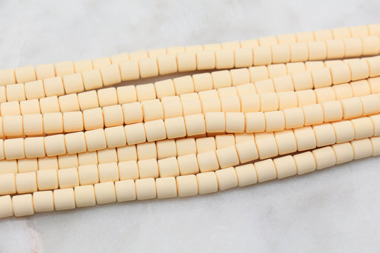 6mm Wide Column Chunky Polymer Clay Beads, Creamy Vanilla Heishi Spacer Beads, Clay Tube Beads, Barrel Beads Heishi Beads #461