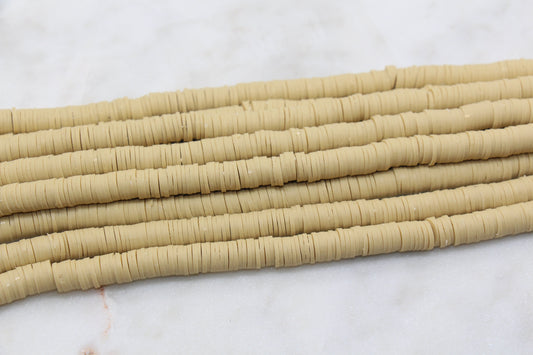 8mm Dessert Khaki Heishi Beads, Polymer Clay Disc Beads, African Disc Beads, Vinyl Heishi, 16 inch Strand #463