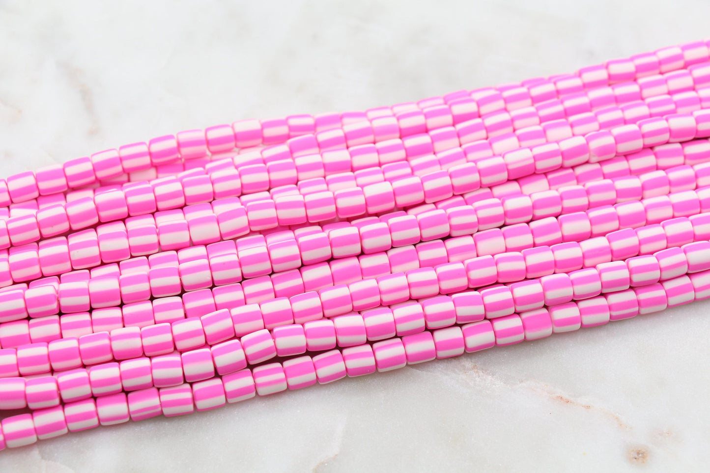 6mm Wide Column Chunky Polymer Clay Beads, Pink Striped Heishi Spacer Beads, Clay Tube Beads, Barrel Beads Heishi Beads #481