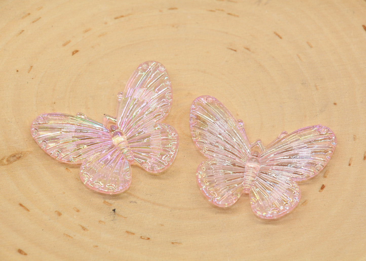 Pink Large Butterfly Pendants, Iridescent Butterfly Pendants, AB Transparent Acrylic Butterfly, Jewelry Making #2652