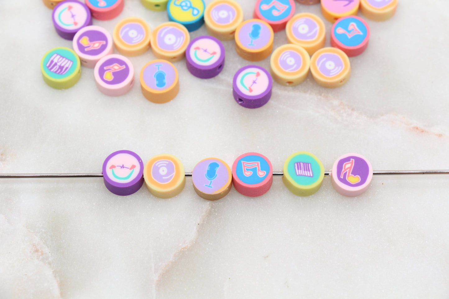 Assort Music Themed Polymer Clay Beads, Music Note Beads, Round Clay Beads, Heart Clay Beads, Jewelry Beads #294