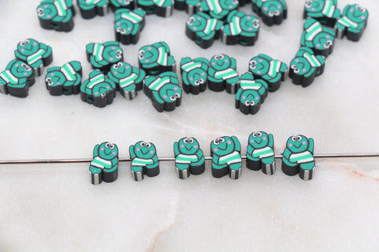 Green Frog Polymer Clay Beads, Kawaii Frog Clay Beads, Jewelry Beads, Bead for Bracelet #295