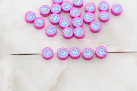 Bird Polymer Clay Beads, Kawaii Flying Bird Clay Beads, Jewelry Beads, Bead for Bracelet #297