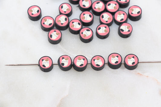 Cat Polymer Clay Beads, Kawaii Cat Clay Beads, Round Clay Beads, Jewelry Beads, Bead for Bracelet #298