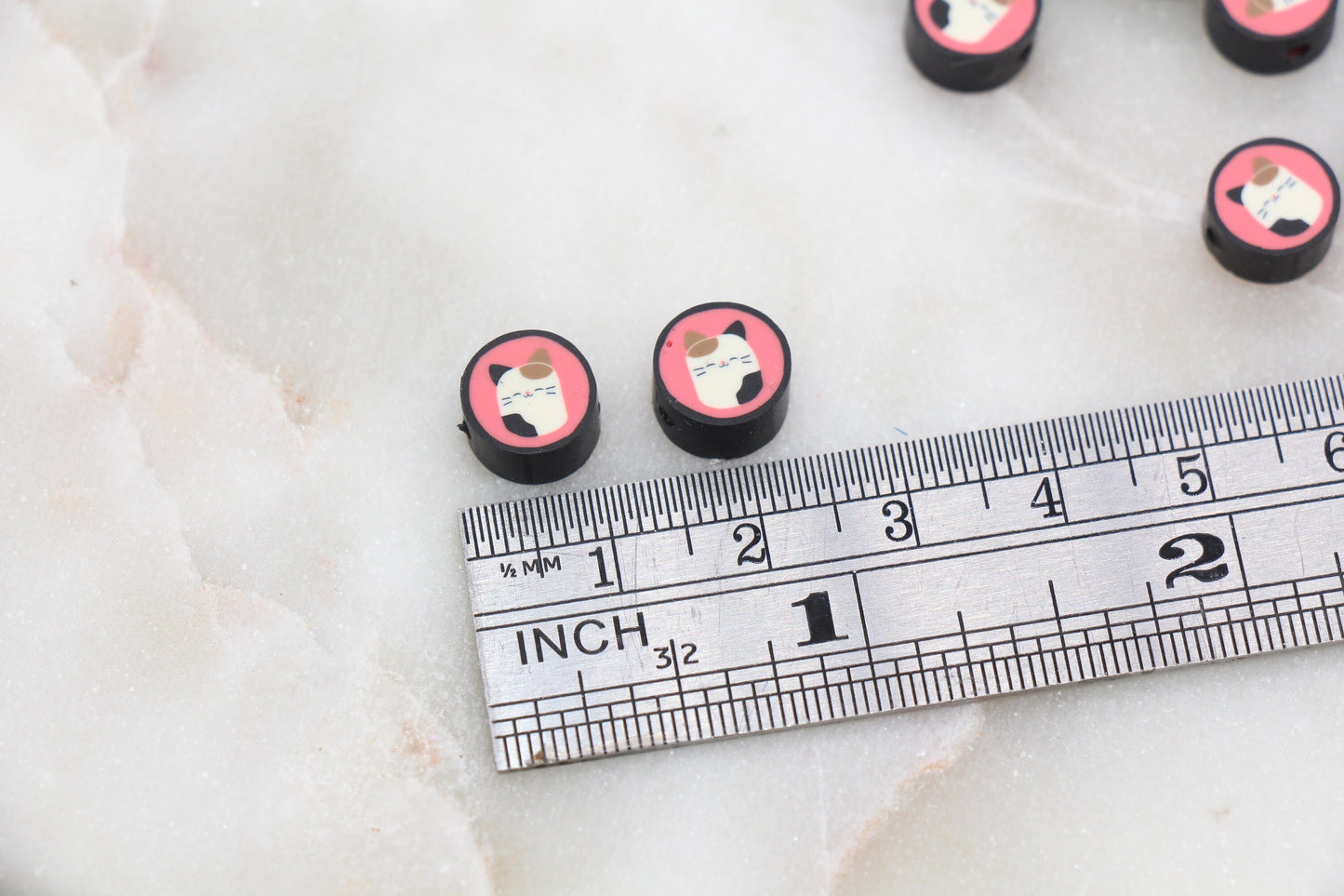 Cat Polymer Clay Beads, Kawaii Cat Clay Beads, Round Clay Beads, Jewelry Beads, Bead for Bracelet #298