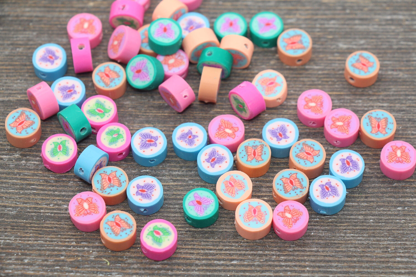 Butterfly Polymer Clay Beads, Assort Butterfly Round Clay Beads, Kawaii Butterflies Beads, Jewelry Beads #188