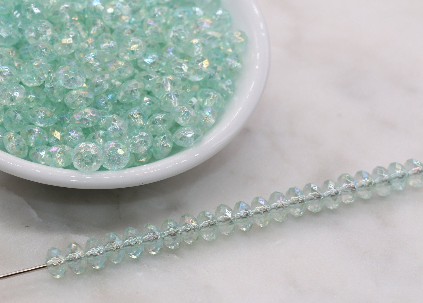 8mm Mint Green Rondelle Beads, Iridescent Faceted Acrylic Loose Beads, Bubblegum Beads, Chunky Beads, Bead for Bracelet #2655