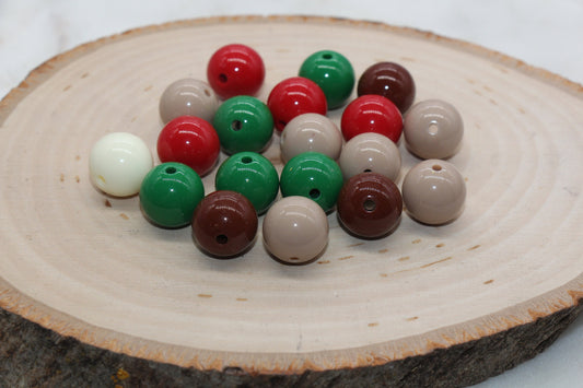14mm Mix Round Gumball Beads, Christmas Color Acrylic Loose Beads, Multicolor Bubblegum Beads, Chunky Beads, Smooth Round Beads #2661