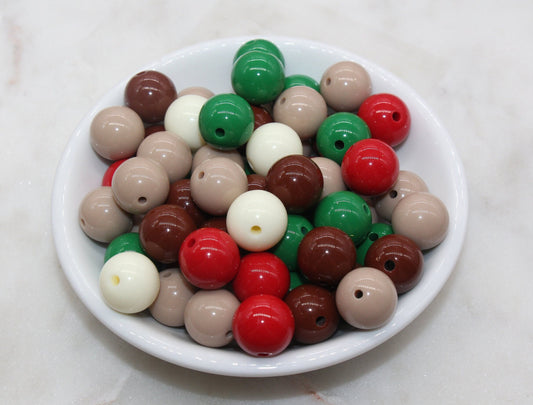14mm Mix Round Gumball Beads, Christmas Color Acrylic Loose Beads, Multicolor Bubblegum Beads, Chunky Beads, Smooth Round Beads #2661