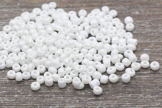 Glossy white 4mm 6/0 round glass seed beads with shiny opaque finish for bracelets, jewelry making, beadwork, and DIY crafts