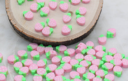 Pink Strawberry Polymer Clay Beads, Fruit Cane Beads, Whole Strawberry Clay Beads, Fruit Clay Beads, Jewelry Beads, Beads for Bracelet #300