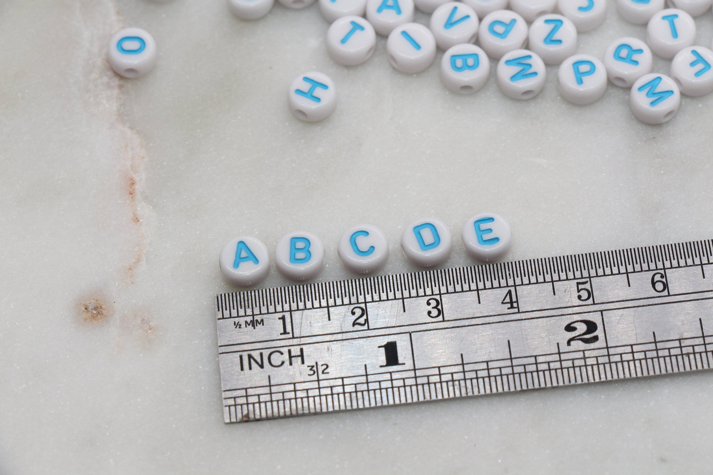 Blue Alphabet Letter Beads, Acrylic Blue with White Letters Beads, Round Acrylic Beads, Mix Letter Beads, Name Beads 7mm #751