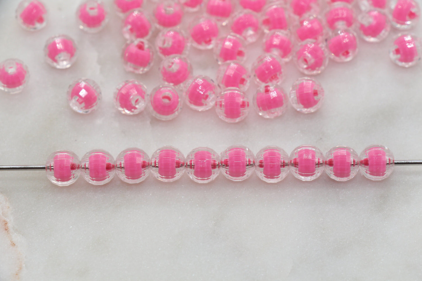 8mm Hot Pink Faceted Round Beads, Pink Acrylic Round Gumball Beads, Bubblegum Beads, Plastic Faceted Round Bead #325