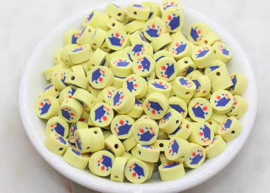Graduation Cap Polymer Clay Beads, Graduation Hat Clay Beads, Fimo Cane Beads, Jewelry Beads, Beads for Bracelet #266