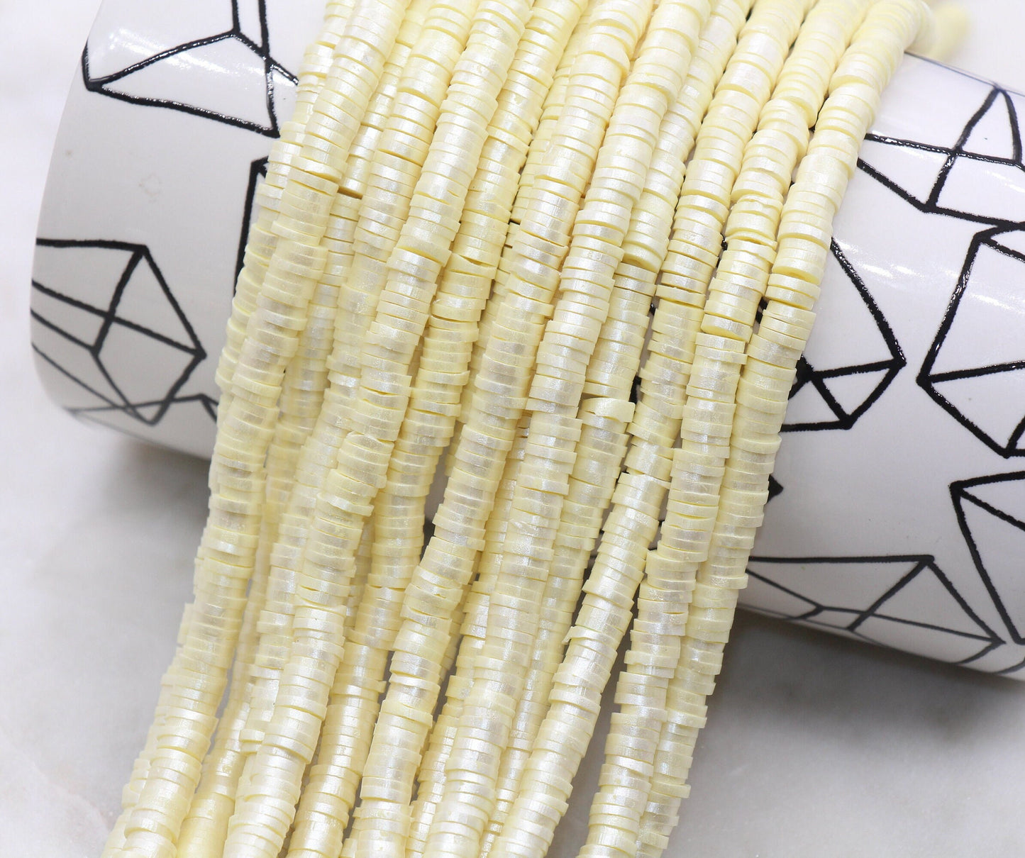 6mm Shimmer Light Yellow Polymer Clay Disc Beads, Yellow Heishi Beads, African Disc Beads, Vinyl Heishi, 16 inch Strand #98