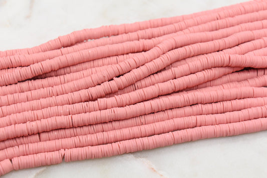6mm Blush Pink Heishi Beads, Polymer Clay Disc Beads, African Disc Beads, Vinyl Heishi, 16 inch Strand #470