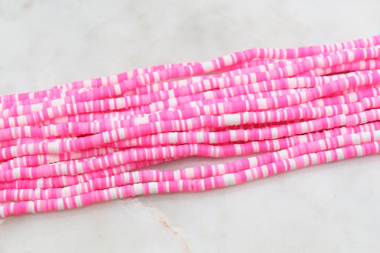 4mm Multicolored Pink Heishi Beads, Multicolored Polymer Clay Disc Beads, Rainbow African Disc Beads, Vinyl Heishi, 16 inch Strand #476