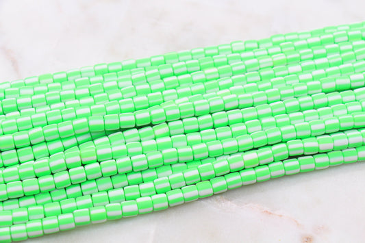 6mm Wide Column Chunky Polymer Clay Beads, Green Striped Heishi Spacer Beads, Clay Tube Beads, Barrel Beads Heishi Beads #482
