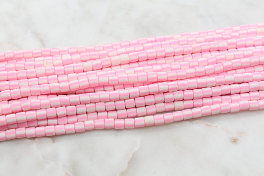 6mm Wide Column Chunky Polymer Clay Beads, Pink Striped Heishi Spacer Beads, Clay Tube Beads, Barrel Beads Heishi Beads #487