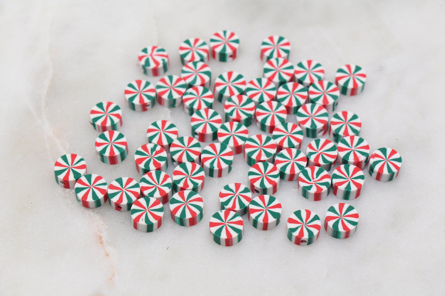 Swirl Peppermint Clay Beads, Green Candy Clay Beads, Round Candy Polymer Clay Beads, Clay Jewelry Beads #252