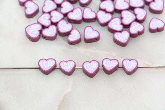 Heart Polymer Clay Beads, Heart Cane Beads, Heart Love Clay Beads, Heart Clay Beads, Jewelry Beads #293
