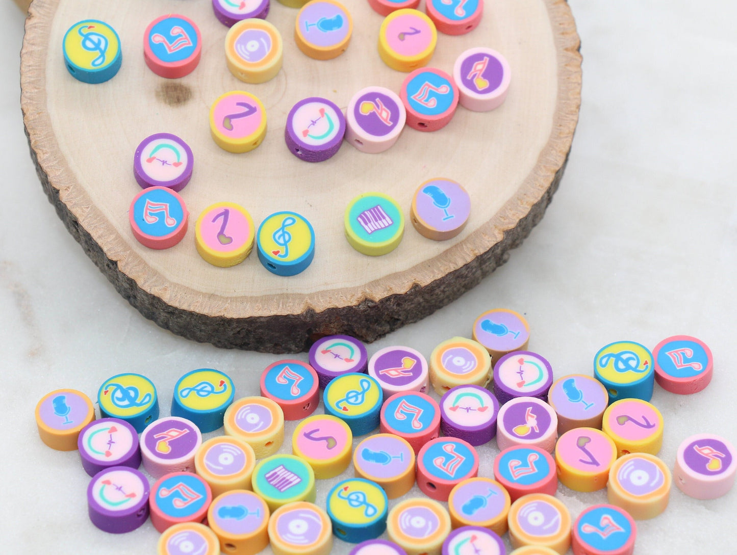 Assort Music Themed Polymer Clay Beads, Music Note Beads, Round Clay Beads, Heart Clay Beads, Jewelry Beads #294