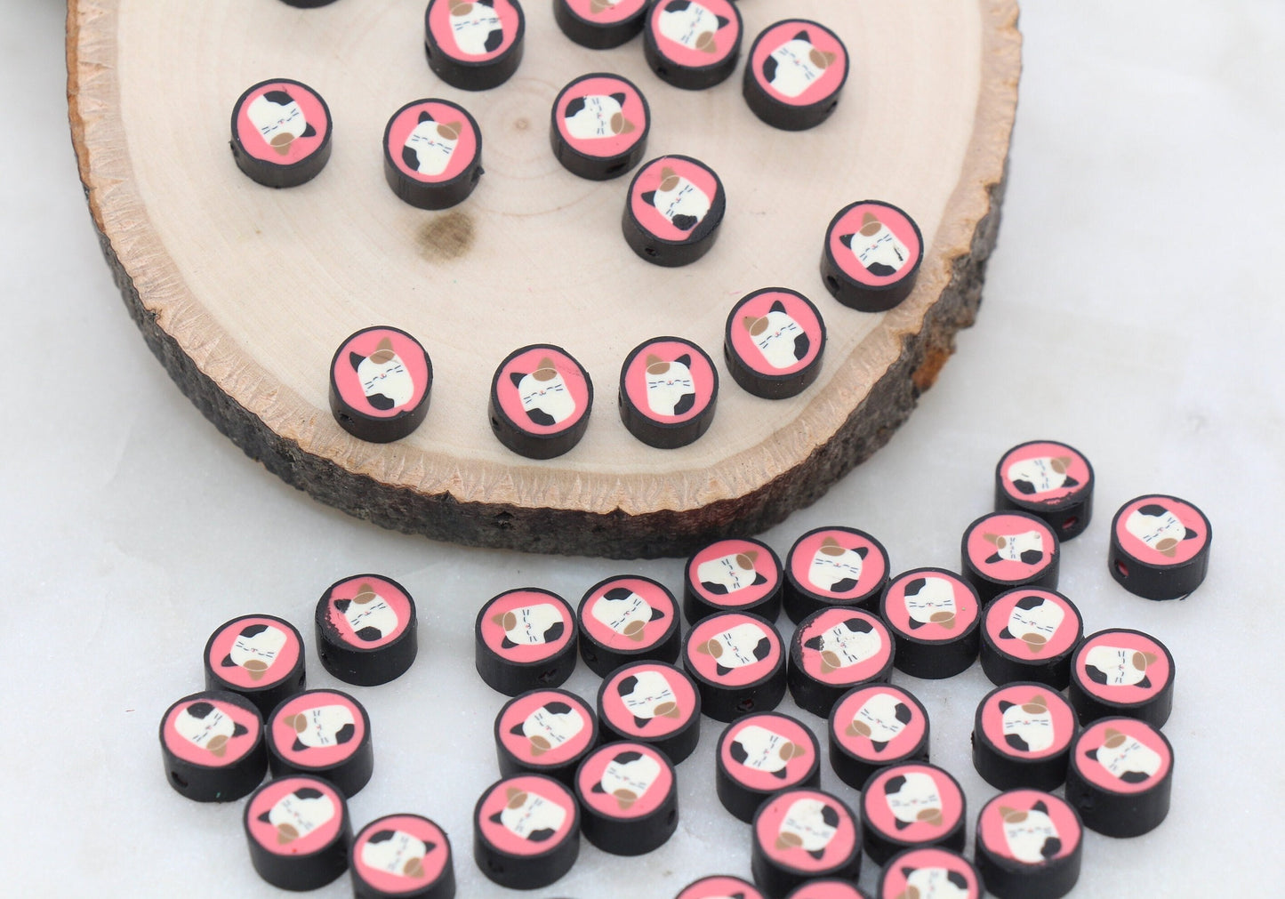 Cat Polymer Clay Beads, Kawaii Cat Clay Beads, Round Clay Beads, Jewelry Beads, Bead for Bracelet #298