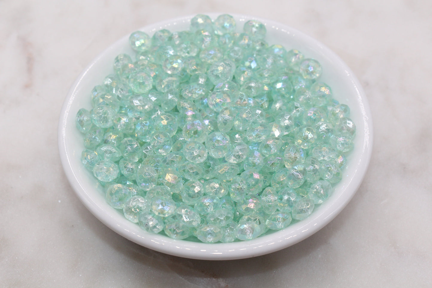 8mm Mint Green Rondelle Beads, Iridescent Faceted Acrylic Loose Beads, Bubblegum Beads, Chunky Beads, Bead for Bracelet #2655