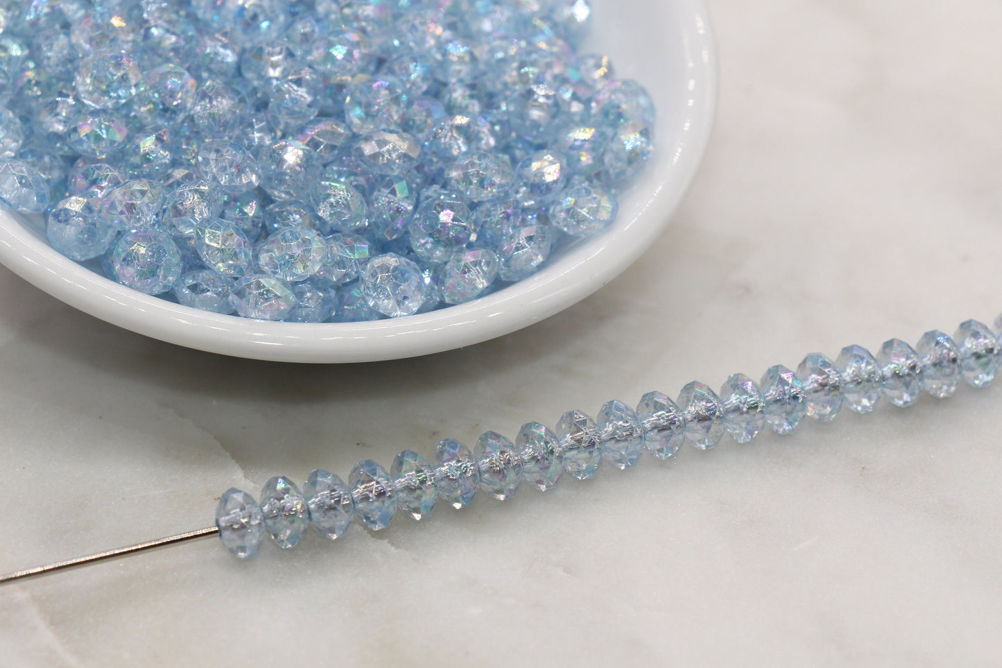 8mm Blue Rondelle Beads, Iridescent Faceted Acrylic Loose Beads, Bubblegum Beads, Chunky Beads, Bead for Bracelet #2656