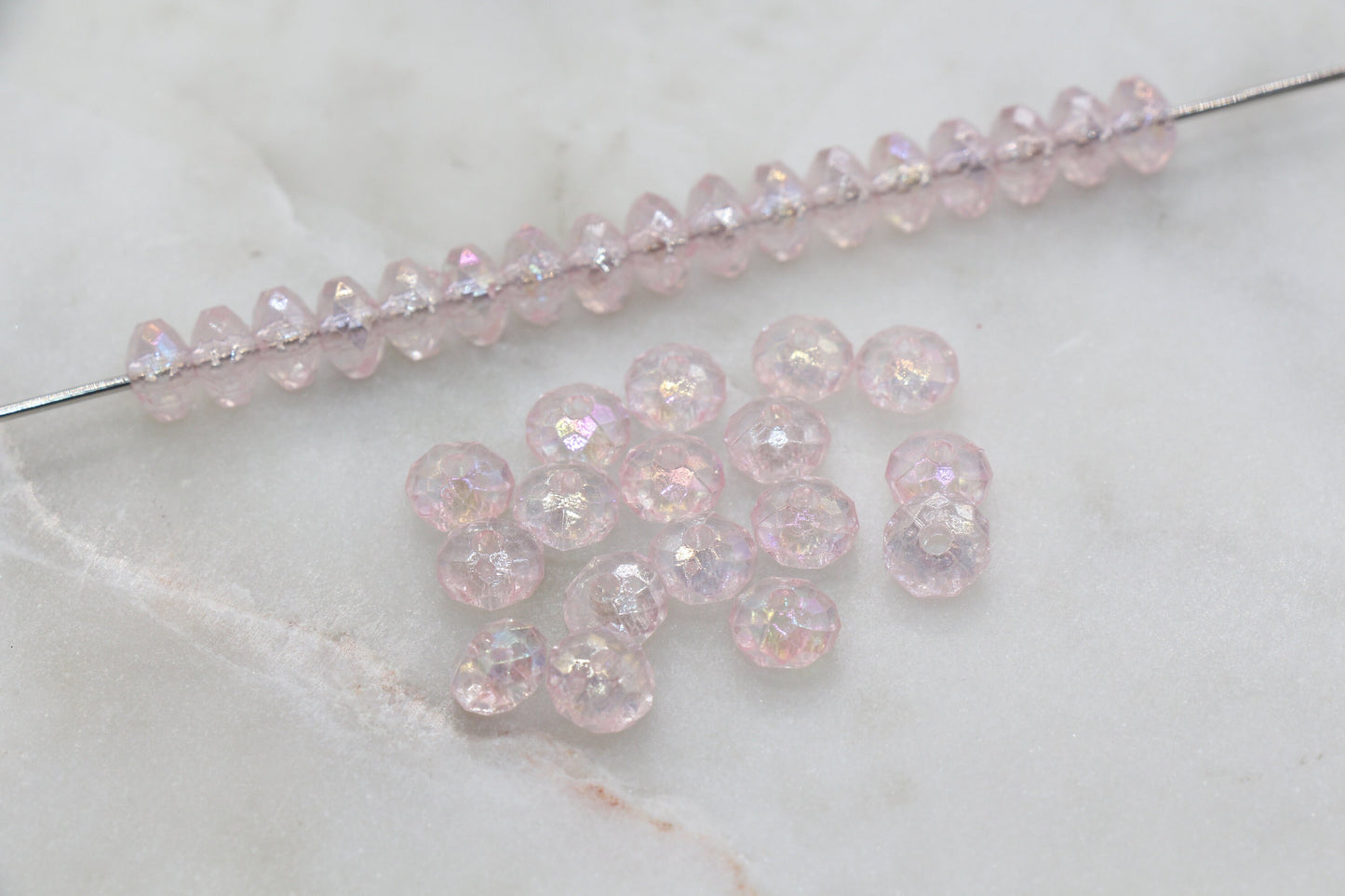 8mm Pink Rondelle Beads, Iridescent Faceted Acrylic Loose Beads, Bubblegum Beads, Chunky Beads, Bead for Bracelet #2658