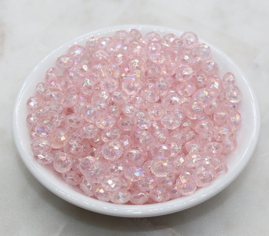 8mm Pink Rondelle Beads, Iridescent Faceted Acrylic Loose Beads, Bubblegum Beads, Chunky Beads, Bead for Bracelet #2658