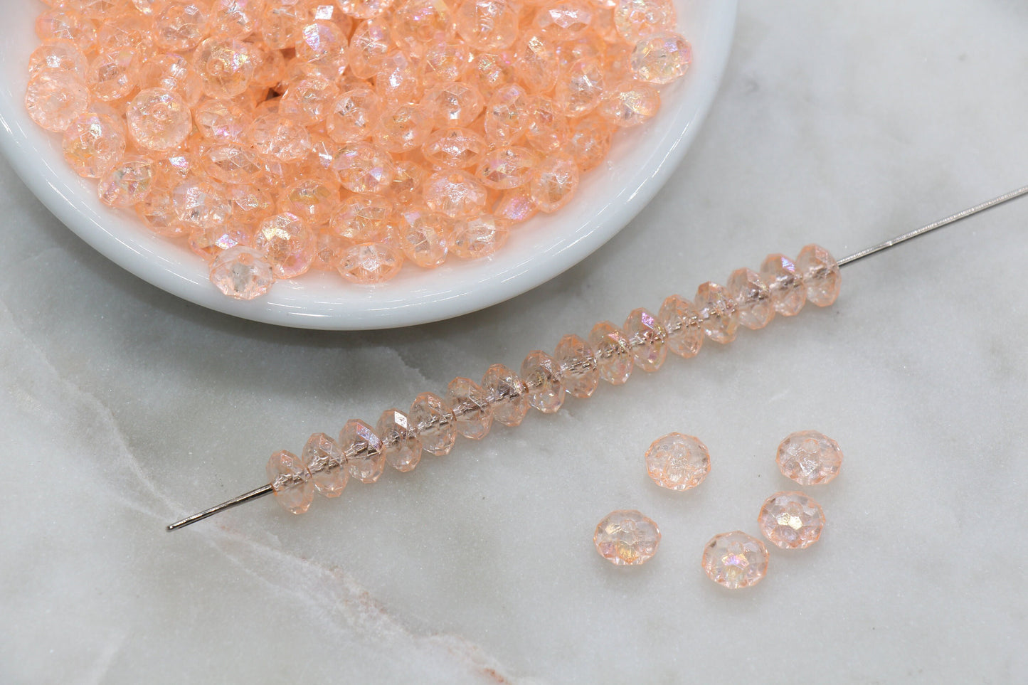 8mm Peach Rondelle Beads, Iridescent Faceted Acrylic Loose Beads, Bubblegum Beads, Chunky Beads, Bead for Bracelet #2660