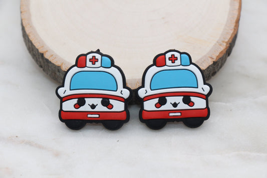 Ambulance Car Silicone Beads, Emergency Vehicle Silicone Beads, EMT Paramedic Silicone Beads, Chunky Beads, Silicone Loose Beads #318