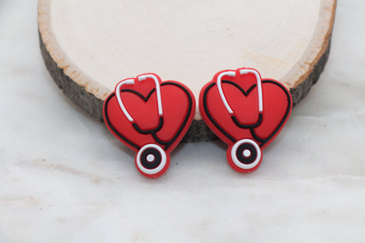 Stethoscope Silicone Beads, Medical Themed Silicone Beads, Heart Stethoscope Silicone Beads, Doctor, Nurse Beads, Silicone Loose Beads #306