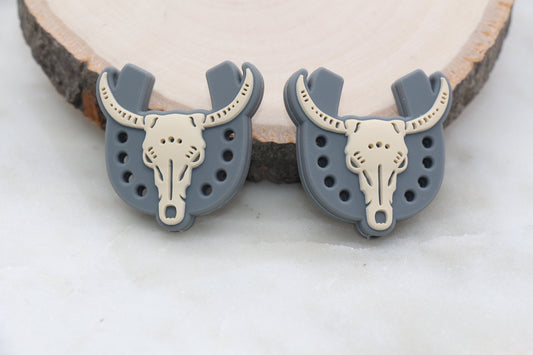 Western Horseshoe Silicone Beads, Long Horn Cow Skull Head Beads, Cow Focal Silicone Beads, Chunky Beads, Silicone Loose Beads #313