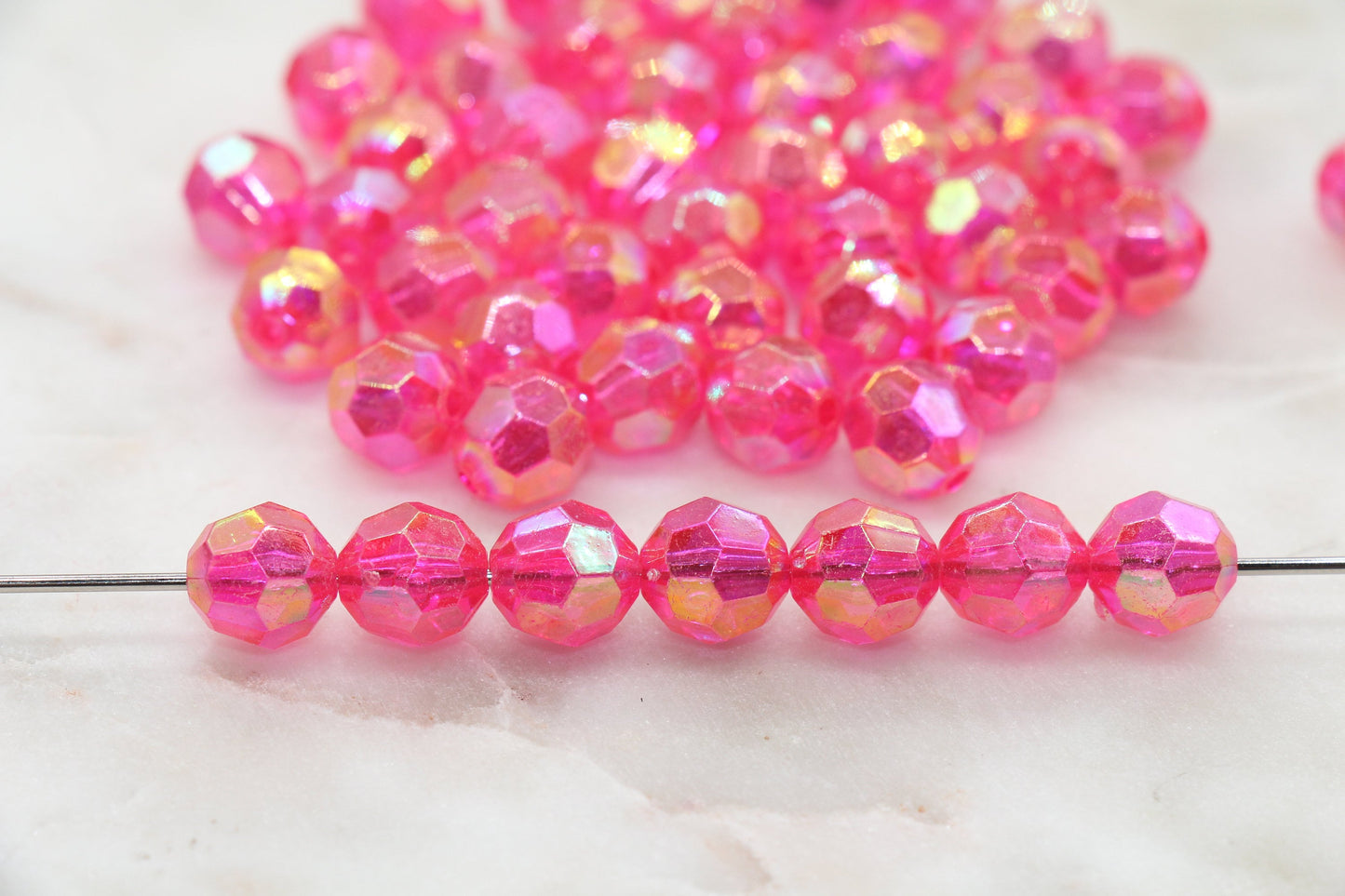 10mm Fuchsia AB Faceted Gumball Beads, Iridescent Faceted Round Acrylic Loose Beads, Bubblegum Beads, Star Cut Rainbow Beads#1266