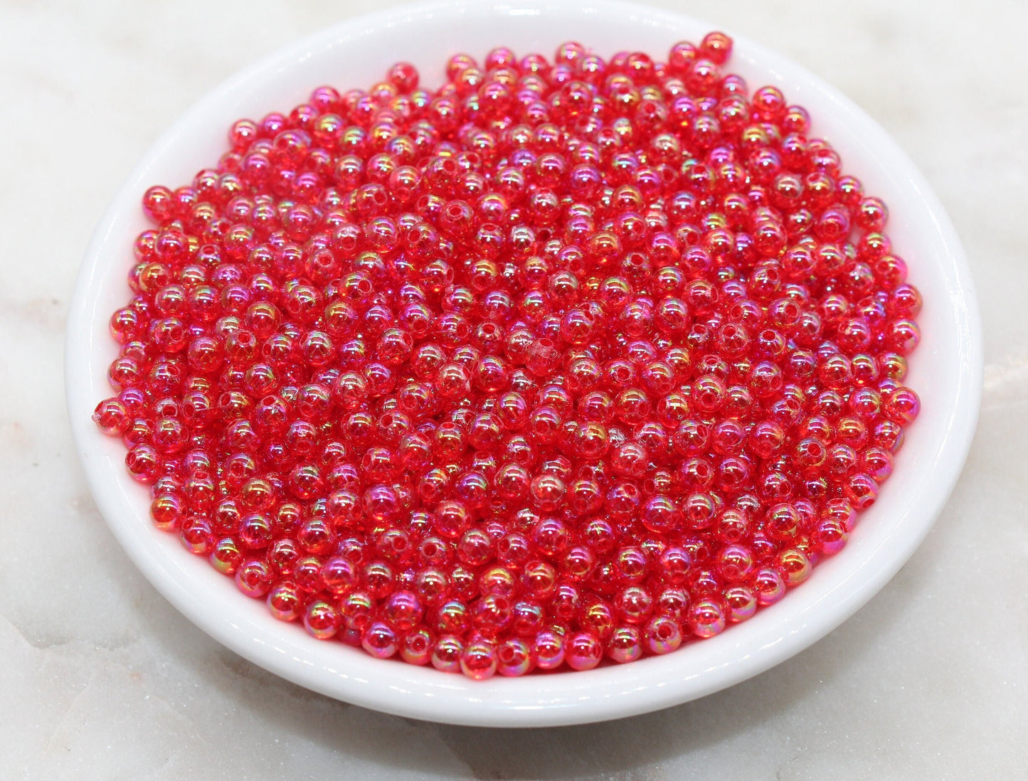 4mm Red AB Round Beads, Iridescent Acrylic Gumball Beads, Transparent Round Spacer Beads, Bubblegum Beads, Plastic Round Bead #1271
