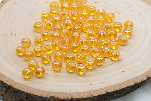 8mm Orange AB Round Beads, Iridescent Orange Acrylic Gumball Beads, Translucent Round Spacer Beads, Bubblegum Beads, #897