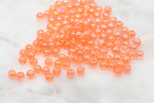6mm Coral Orange AB Round Beads, Iridescent Acrylic Gumball Beads, Transparent Round Spacer Beads, Bubblegum Beads, Plastic Round Bead #987