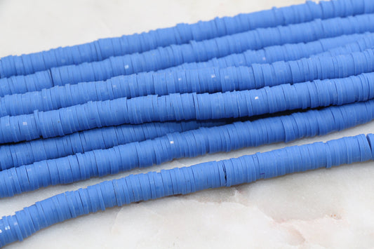 8mm Blue Heishi Beads, Blue Polymer Clay Disc Beads, African Disc Beads, Vinyl Heishi, 16 inch Strand #62