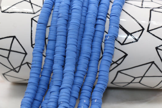 8mm Blue Heishi Beads, Blue Polymer Clay Disc Beads, African Disc Beads, Vinyl Heishi, 16 inch Strand #62