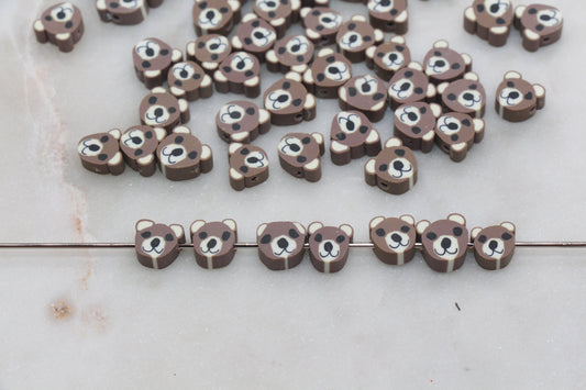 Brown Bear Polymer Clay Beads, Dog Clay Beads, Animal Themed Beads, Jewelry Beads, Bead for Bracelet #299