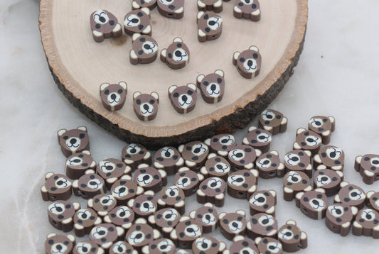 Brown Bear Polymer Clay Beads, Dog Clay Beads, Animal Themed Beads, Jewelry Beads, Bead for Bracelet #299