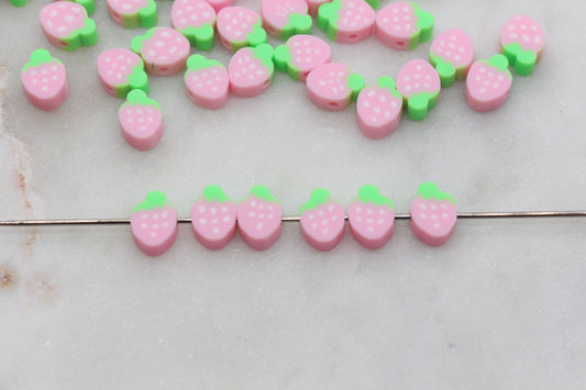 Pink Strawberry Polymer Clay Beads, Fruit Cane Beads, Whole Strawberry Clay Beads, Fruit Clay Beads, Jewelry Beads, Beads for Bracelet #300