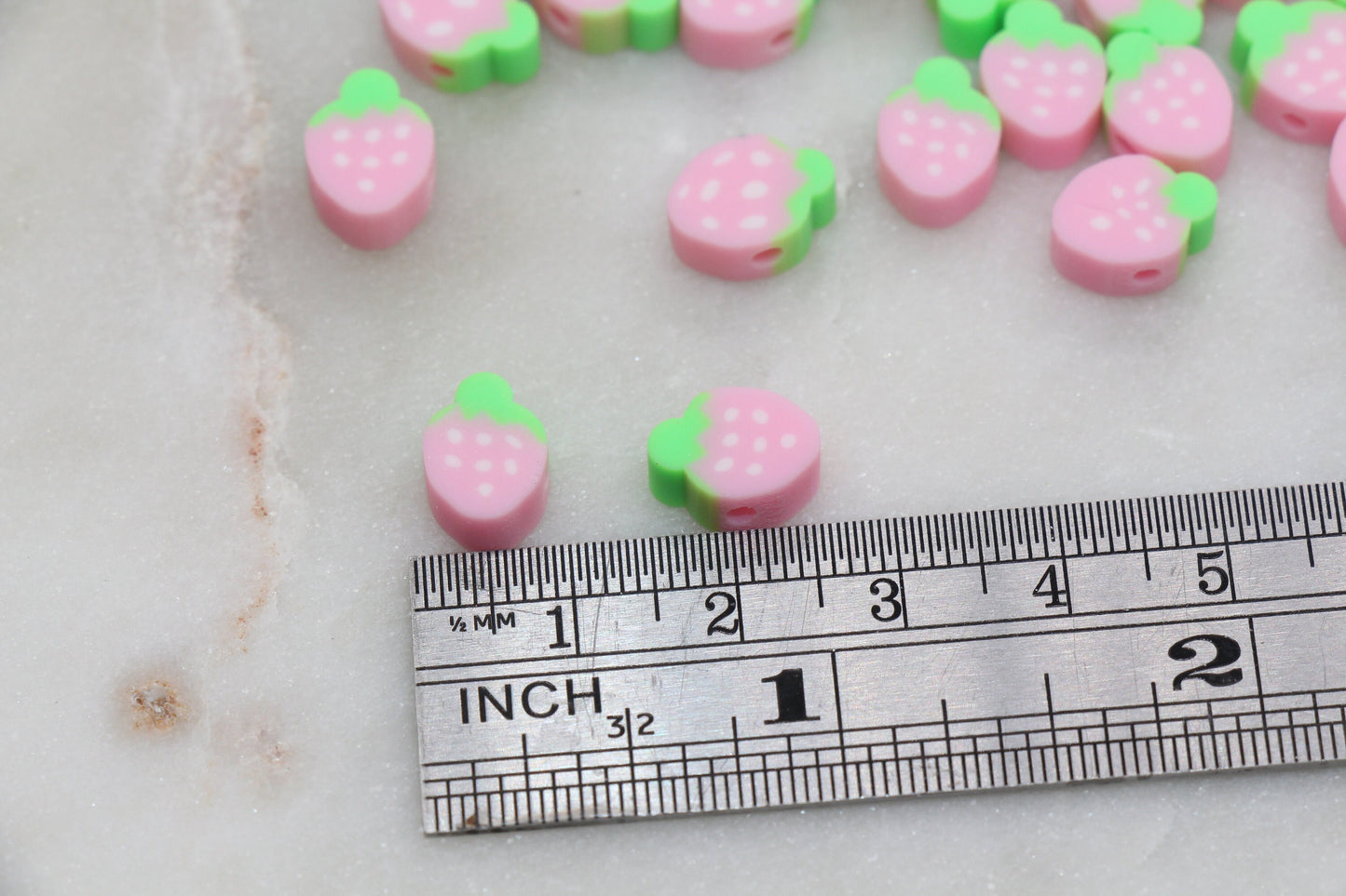 Pink Strawberry Polymer Clay Beads, Fruit Cane Beads, Whole Strawberry Clay Beads, Fruit Clay Beads, Jewelry Beads, Beads for Bracelet #300