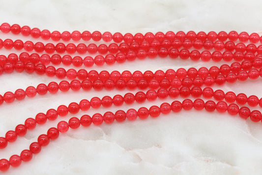 Watermelon Red Jade Beads, Smooth Gemstone Round Loose Beads, Size 6mm, 10mm #248