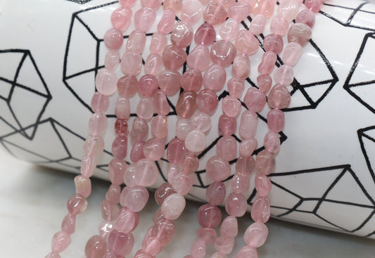 Rose Quartz Nugget Beads, Pink Quartz Gemstone Loose Beads, Pebble Beads, Chip Beads, 6mm-7mm, #17
