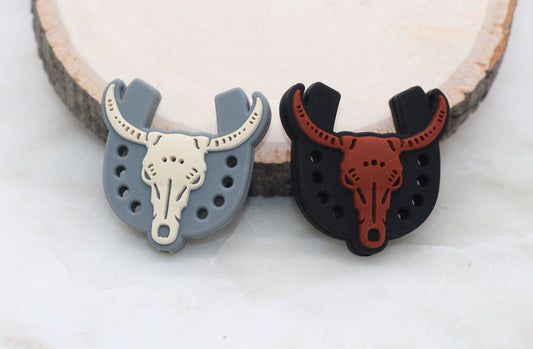 Western Horseshoe Silicone Beads, Long Horn Cow Skull Head Beads, Cow Focal Silicone Beads, Chunky Beads, Silicone Loose Beads #313