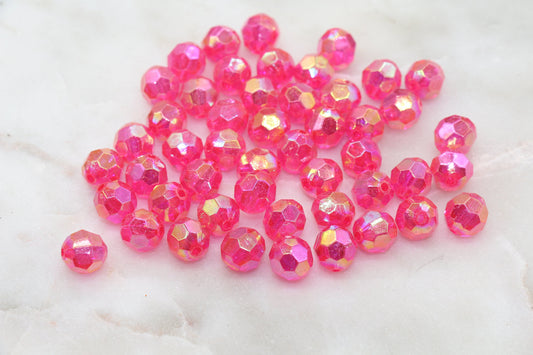 10mm Fuchsia AB Faceted Gumball Beads, Iridescent Faceted Round Acrylic Loose Beads, Bubblegum Beads, Star Cut Rainbow Beads#1266