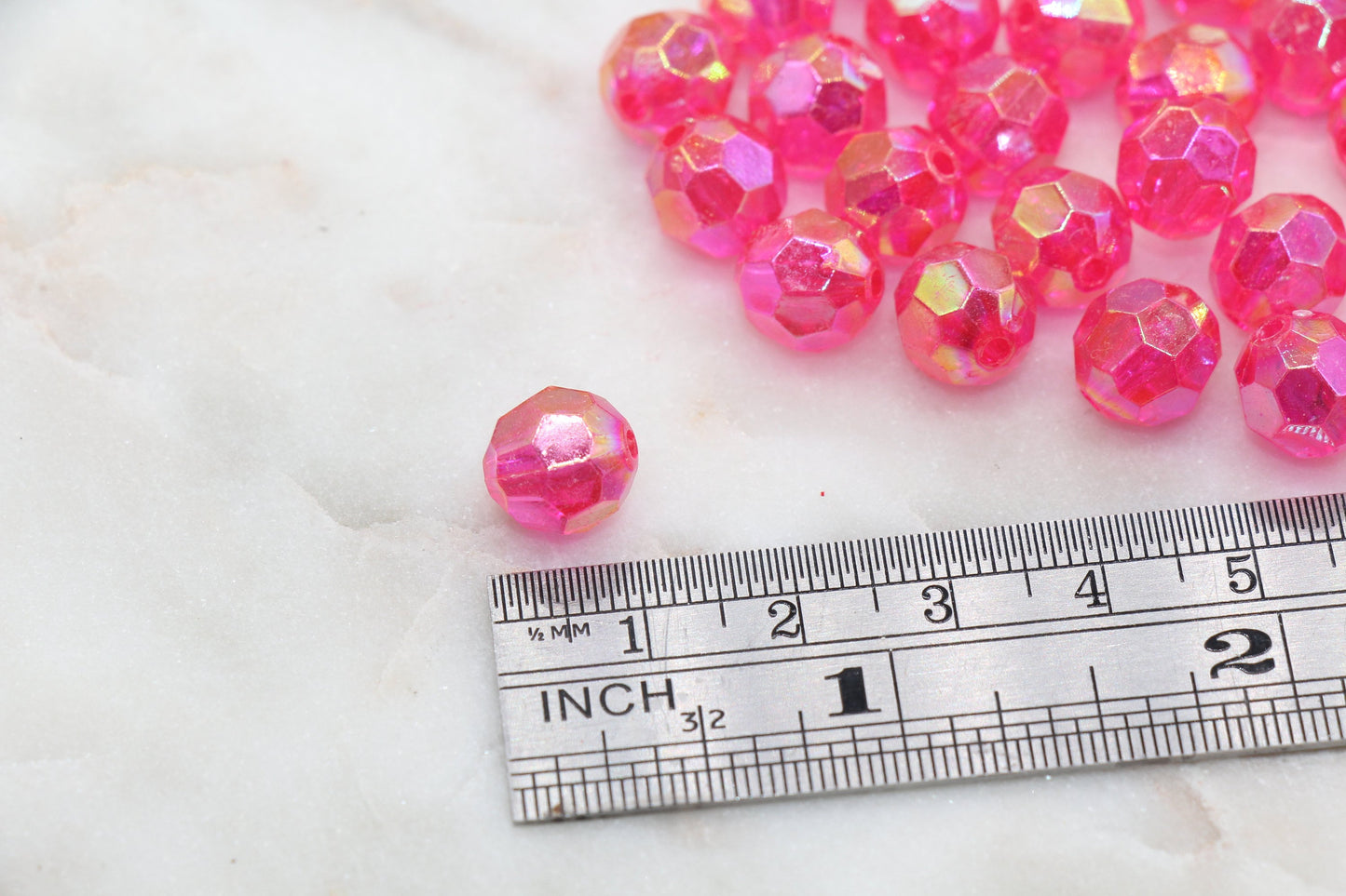 10mm Fuchsia AB Faceted Gumball Beads, Iridescent Faceted Round Acrylic Loose Beads, Bubblegum Beads, Star Cut Rainbow Beads#1266